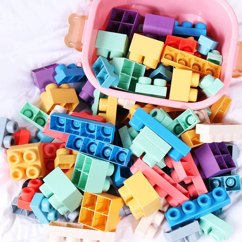 20 40PCS Baby Toy 3D Soft Plastic Building Blocks Compatible Touch Hand Teethers Blocks DIY Rubber Block Toy for Children Gift