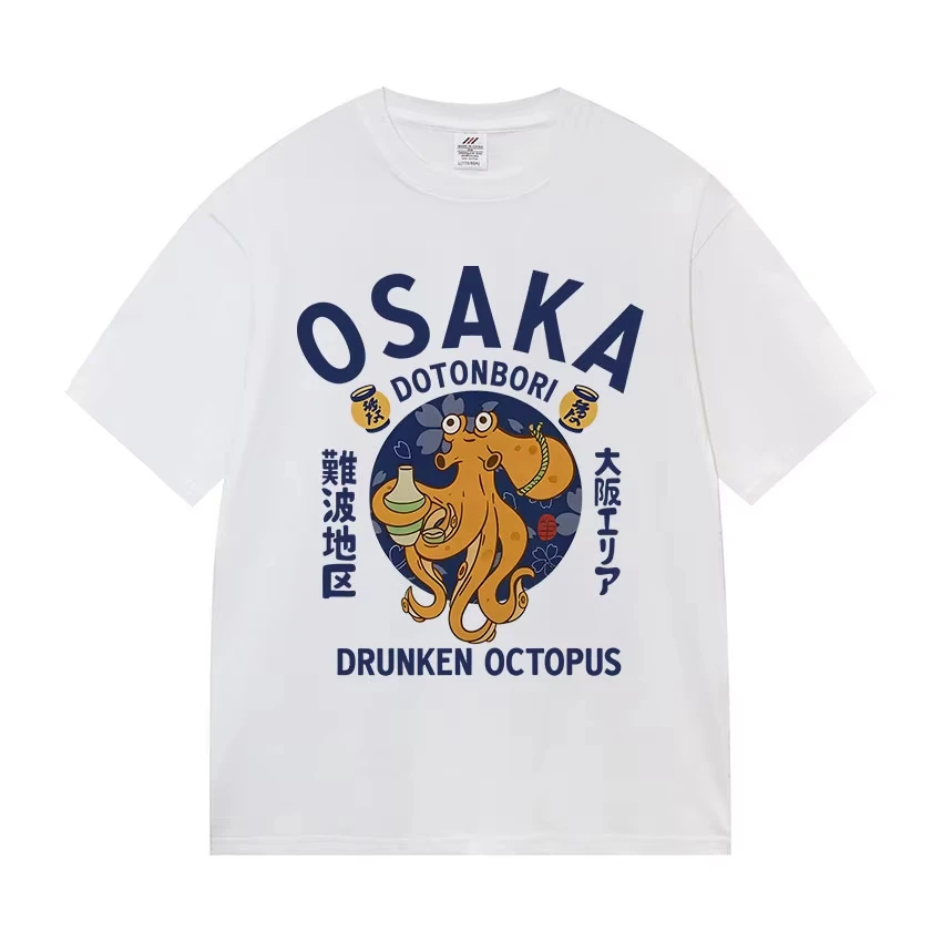 Japanese Osaka Dotonbori Drunken Octopus Food Lover Funny Graphic Tee Shirt Mens Women Fashion High Quality Cotton T-Shirts Tops