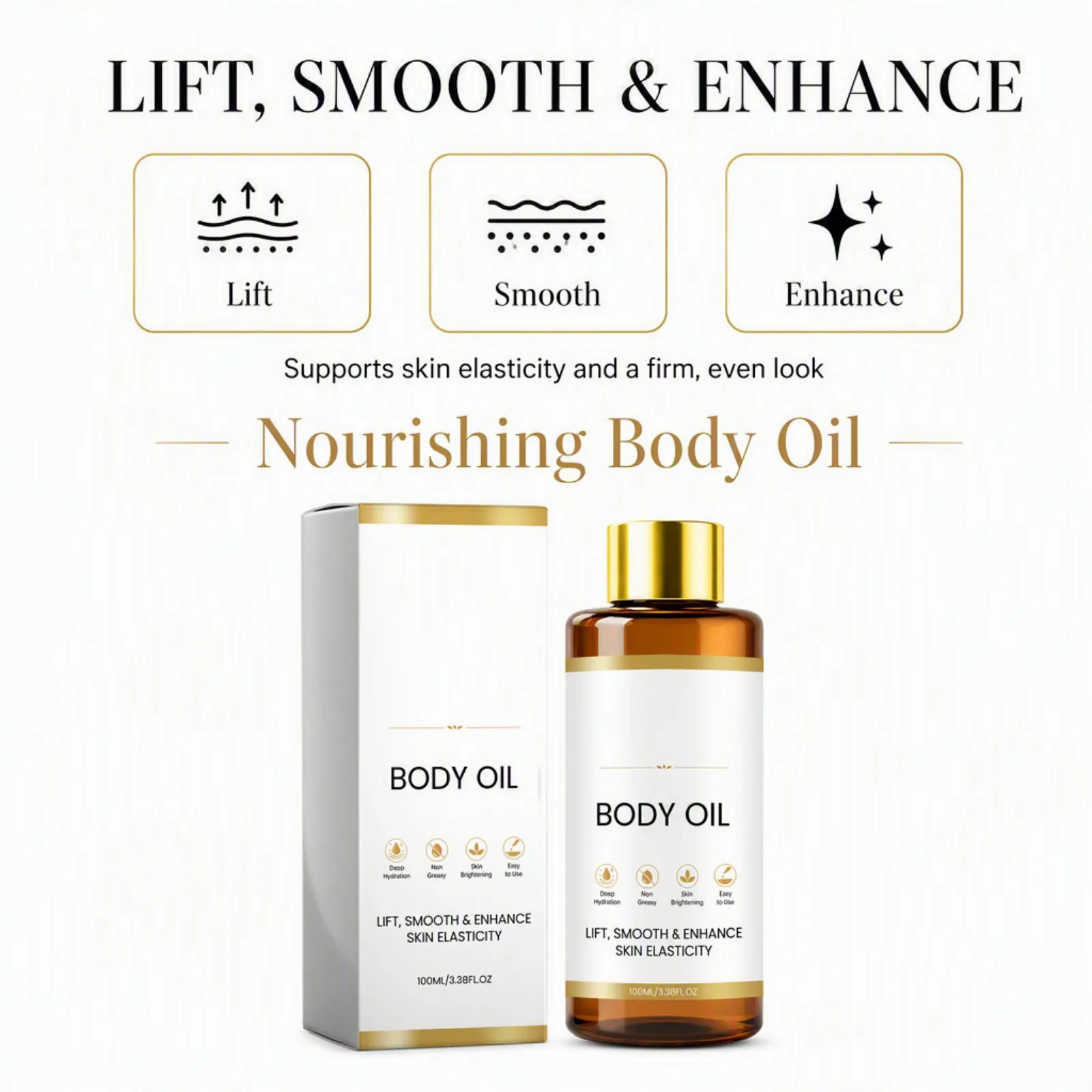 Firming Brightening Body Oil with Hyaluronic Acid Collagen Centella Non Greasy Fast Absorbing Moisturizing Lift Skin Look 100ml