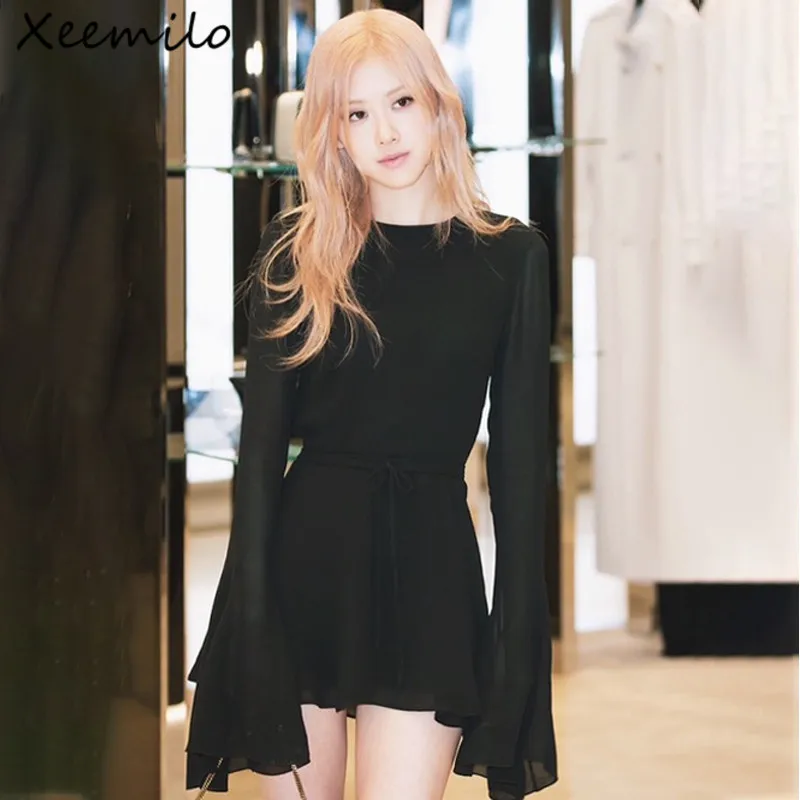 

Xeemilo Sexy Backless Flare Long Sleeve Dress 2023 Autumn Mesh Sheer Solid Mini Dresses Elegant Party Prom Women Slim Hip Skirts