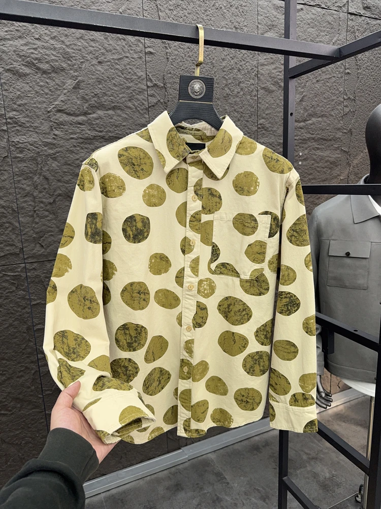 

Svip Retro adient Print 00% Cotton Long Sve Casual irt Men's Spring Comfortable Breathable Stand Fit Printed