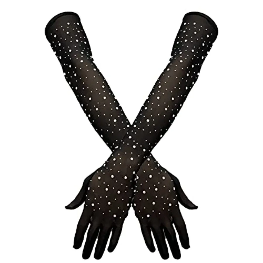 Rhinestone Gloves Fishnet Gloves Glitter Sparkle Long Mesh Arm Sleeve Party Favors Costume Accessories