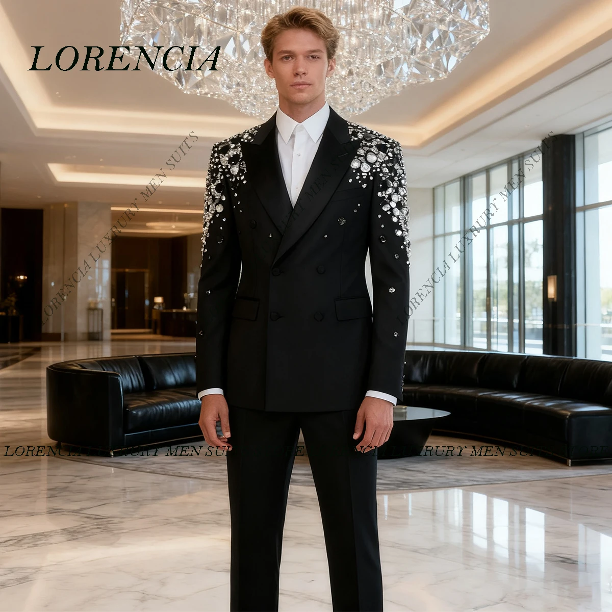 

Индивидуальные мужские костюмы с кристаллами 2025 года, смокинги для жениха с остроконечными лацканами, комплекты из 2 предметов, пиджак со стразами для выпускного вечера, тонкий Ropa Hombre