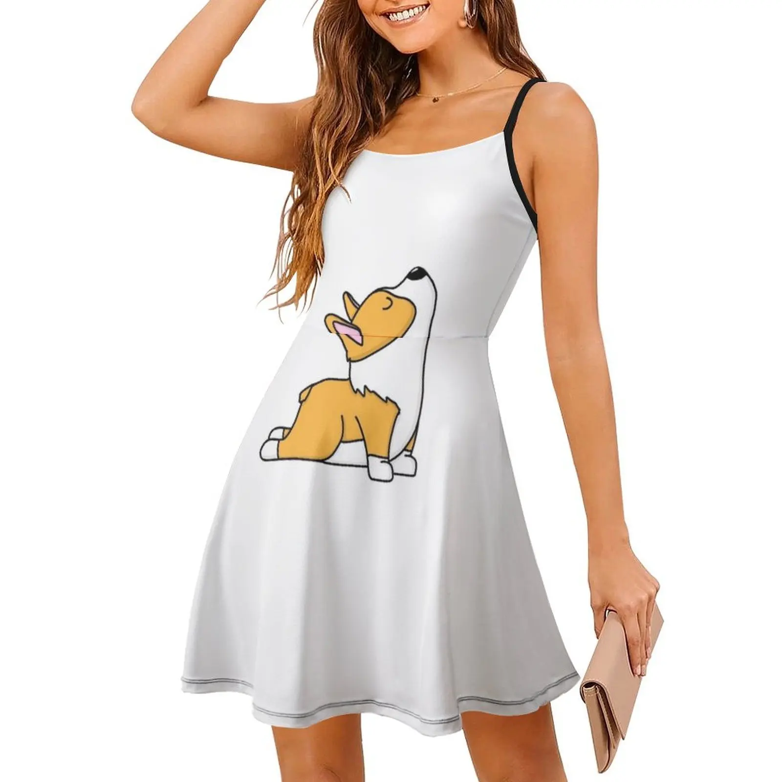 فستان أحمر/برتقالي بيمبروك ويلش كورجي كلب كبير قابل للتمدد لليوجا على الطراز الكوري للنساء فستان كاجوال أنيق للحفلات أو اليومية #3