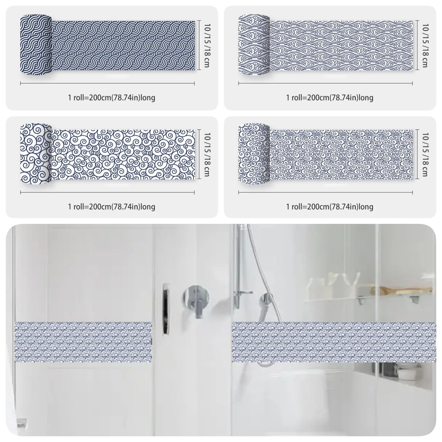 Chinese Cloud Pattern Vintage Tile Stickers Stair Riser Sticker Waterproof Removable Staircase Decal for Home Stair Decor