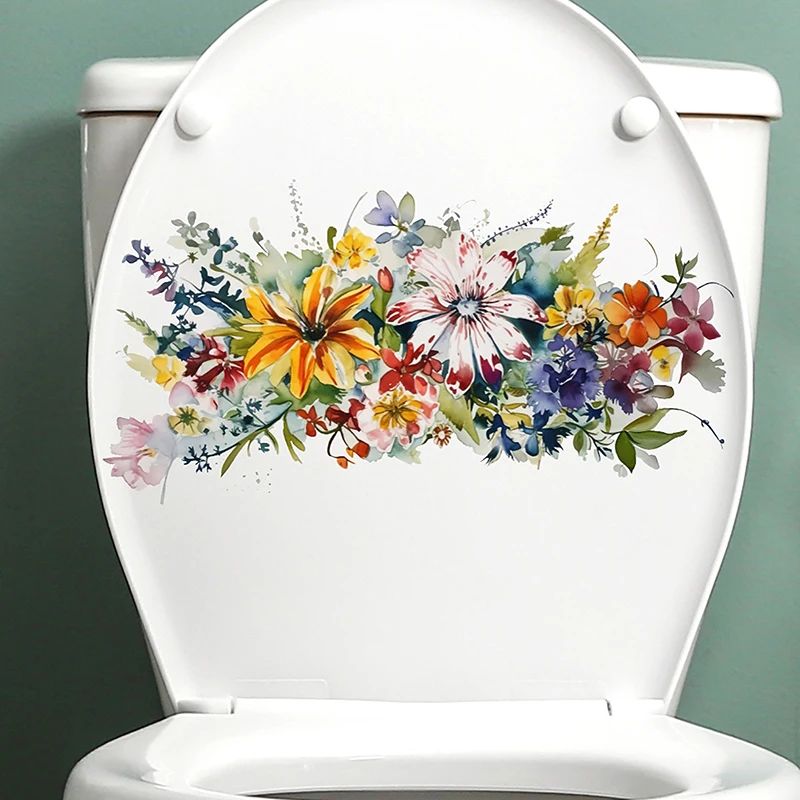 Toilet Stickers Flower Stickers Bathroom Self-adhesive Painting Waterproof Stickers Toilet Cover Bathroom Walls Flower Stickers