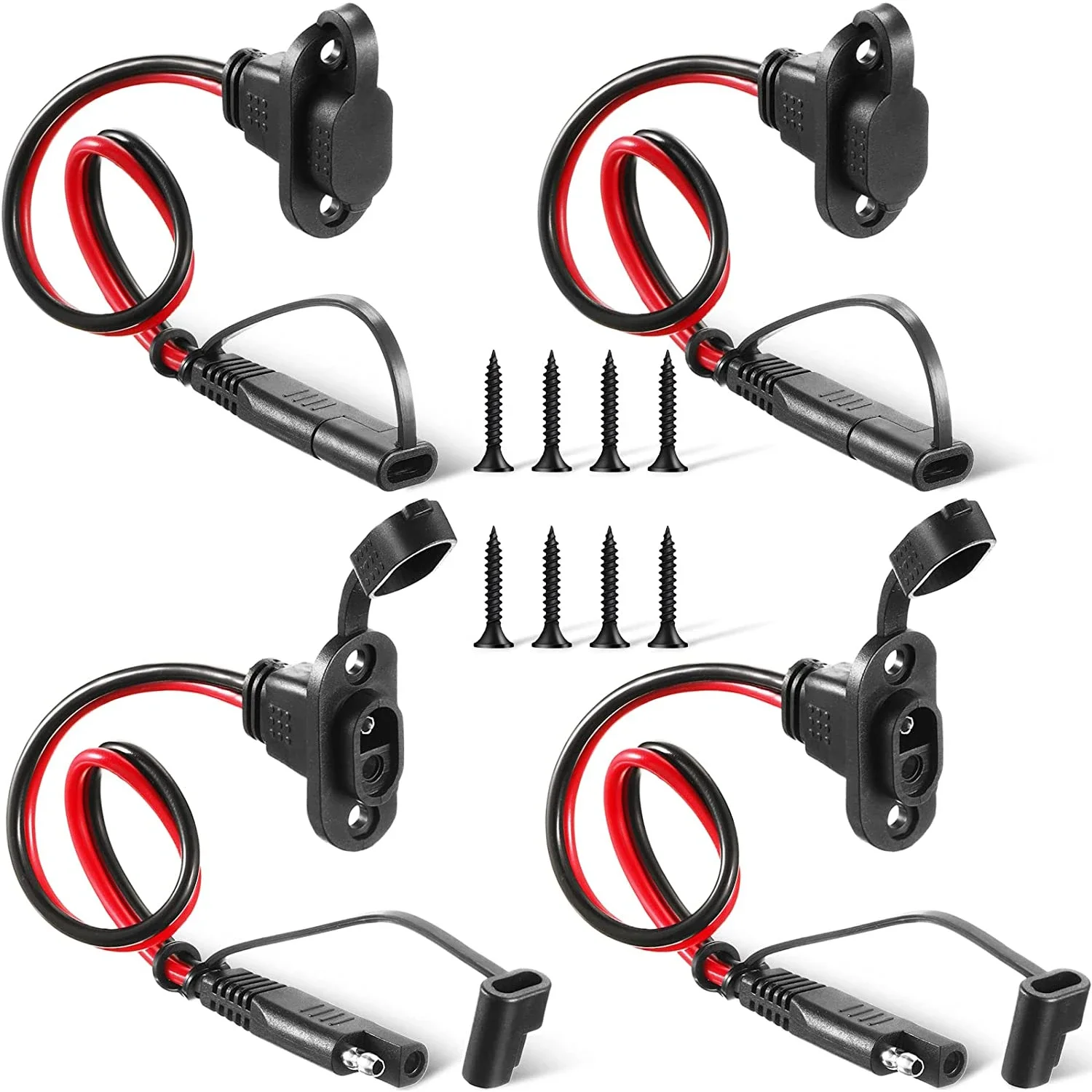 

4PCS 12AWG 30CM SAE To SAE Extension Cord Harness SAE Socket Sidewall Port Solar Panel Mount Flush Mountable Connector