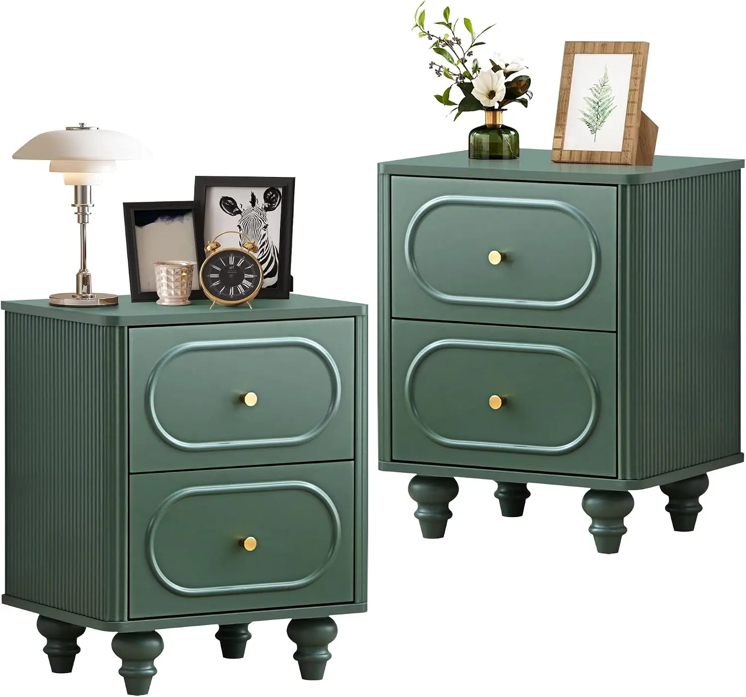 2 Drawer Fluted Nightstand Set of 2, Mid Century Modern Farmhouse Night Stand Small End Table Bedside Table for , Customized