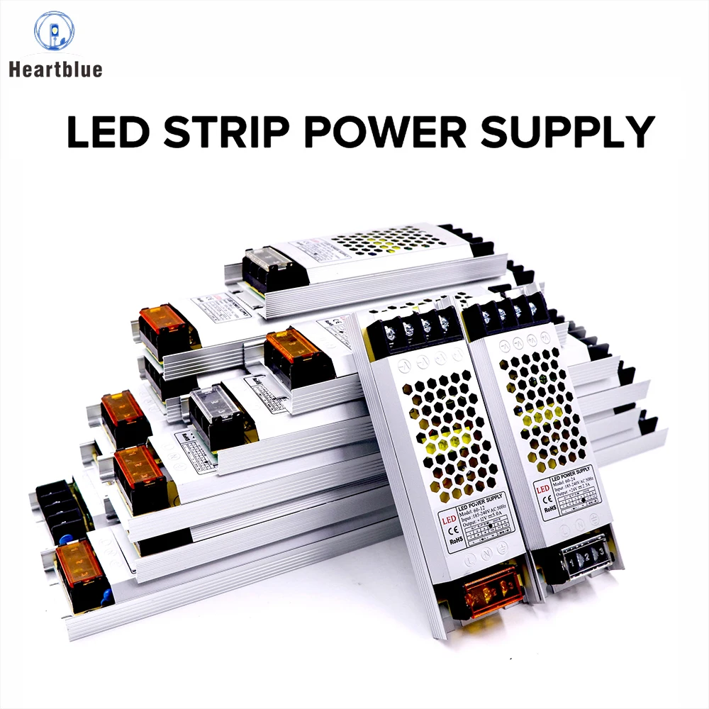 Ultra-Thin Quiet LED Power Adapter  AC190V-240V to DC12V 24V Transformer Driver for LED COB WS2811 2815 2814 Light Strips
