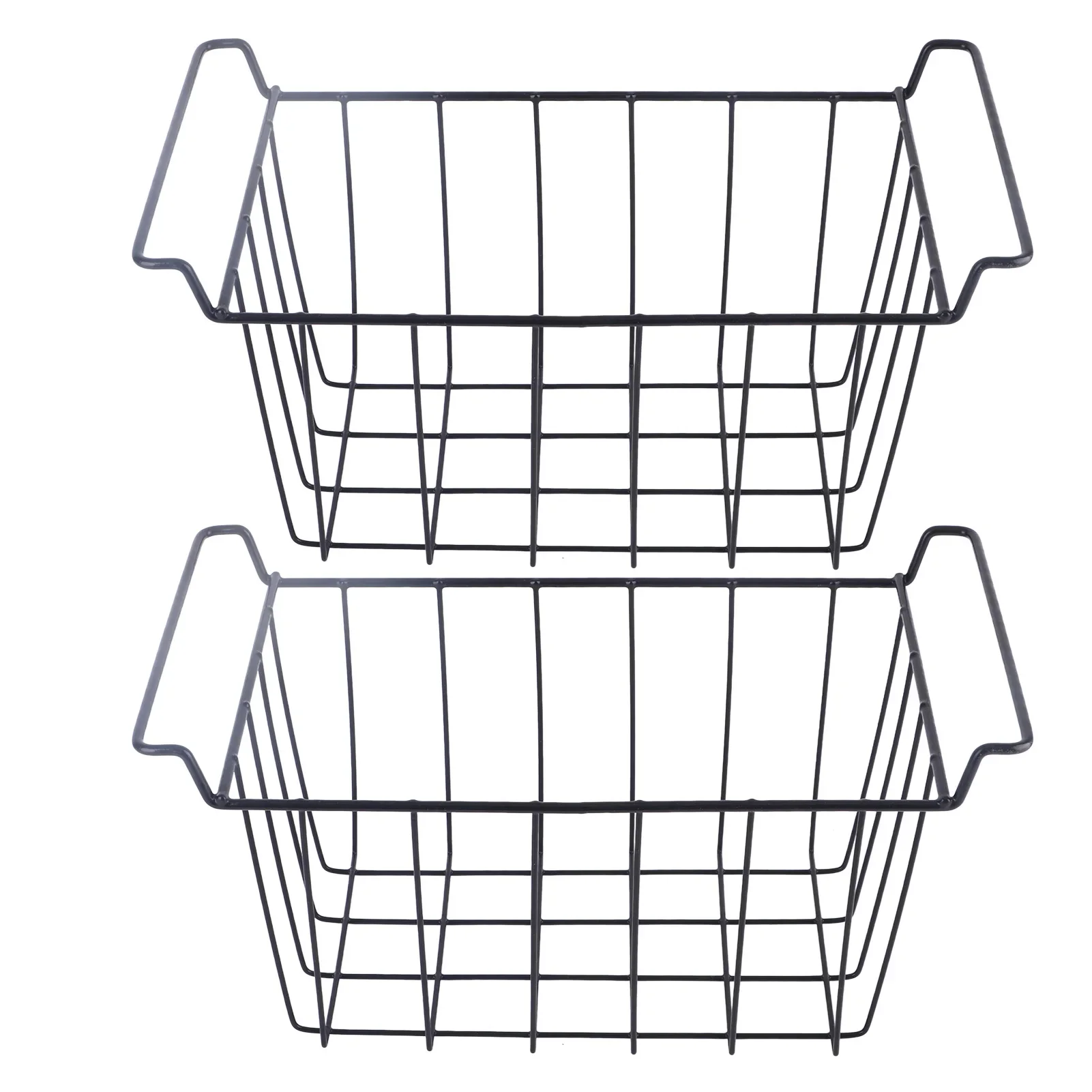 

2Pcs Freezer Metal Wire Basket PE Coated Hanging Rack Organizer Bin Black for Refrigerator Shelves Kitchen Accessories