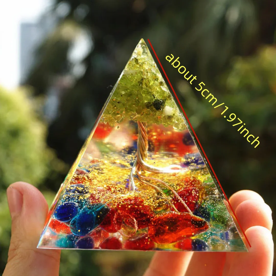 1pc Fluorite Peridot Tree Of Life Orgone Pyramid,  Home Desktop Handmade Ornaments, Crystal Organite Pyramid