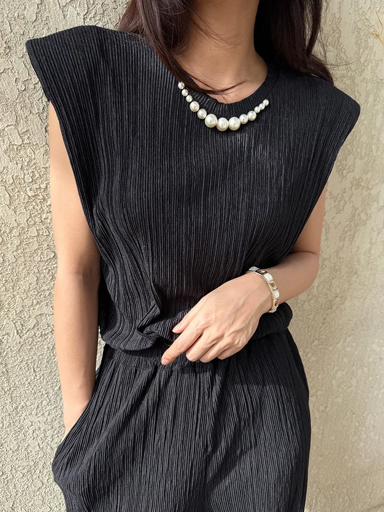 

Текстурированный жилет с бисером и высокой талией, повседневные длинные брюки, женские летние новые брюки для поездок на работу, ветер, стандартный крой, средний мягкий