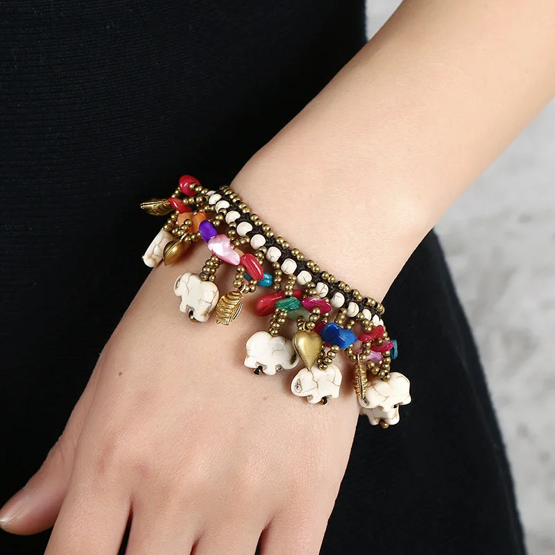 

Copper Accessories Pine Stone Bracelet Bohemian Style Wax Thread Woven Elephant Bracelet