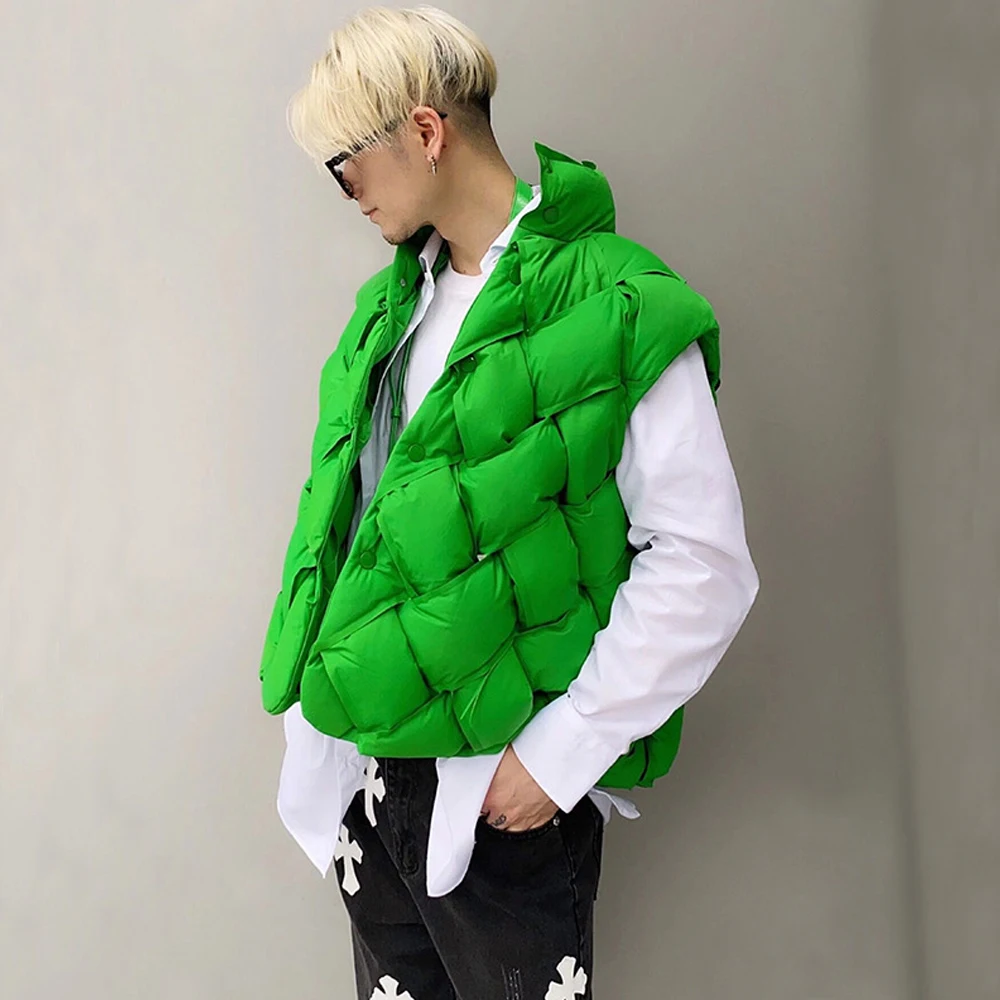 2024 Winter Waistcoat New Fashion Woven Pattern Warm 100% White Down Vest Jacket Female Green Loose Sleeveless Vests Ladies Coat