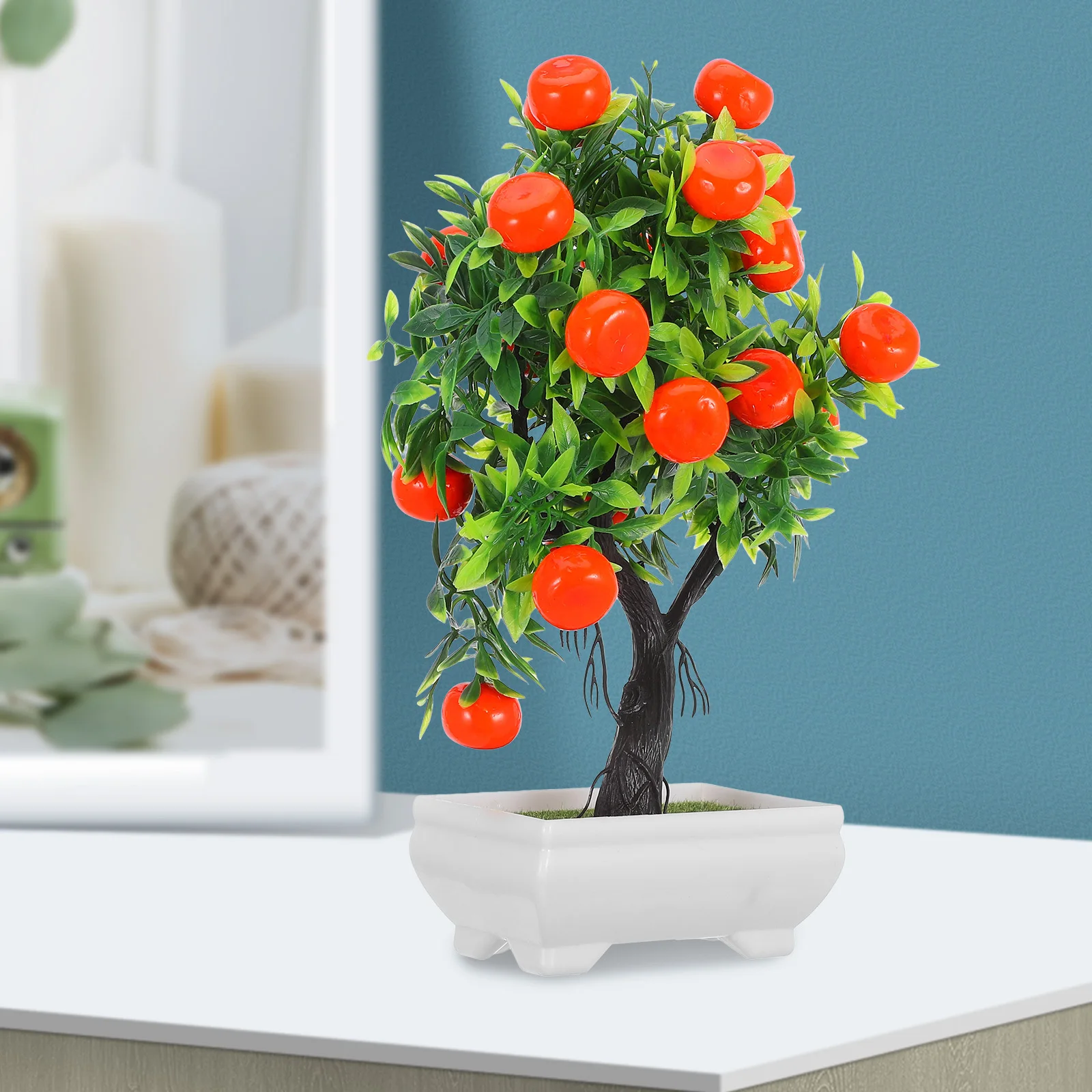 

Simulation Orange Bonsai Fake Potted Tree Realistic Plastic Decor Indoor Wedding Banquet Decoration Office Home Use