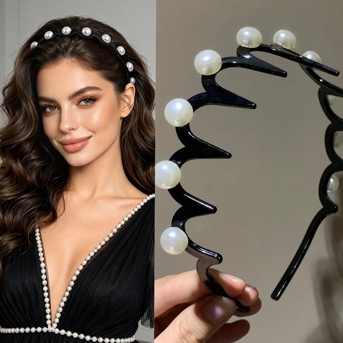 

Bestselling Wavy Pearl Headband, Non‑slip Toothed Hairband for Face Washing, Simple Hair Accessory for Taming Flyaways SA133