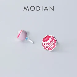 Modian Tiny Fine Candy Enamel Silver Stud Earrings Fashion Cute Romantic 925 Sterling Silver Letter Studs Ear For Women Jewelry