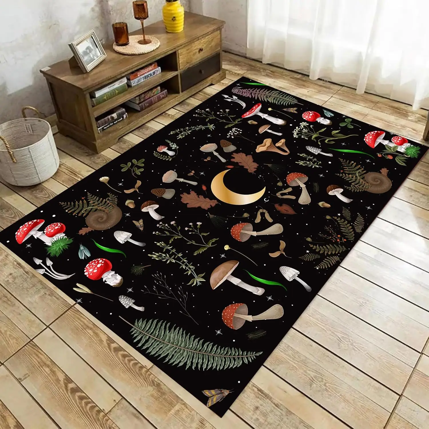

Богемный ковер с фазой луны в виде гриба для спальни и гостиной, нескользящий мягкий ковер, декор в стиле хиппи для комнаты мальчиков