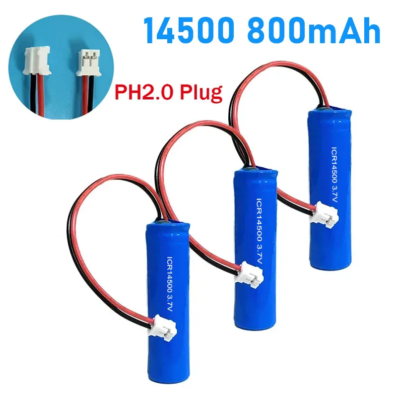 14500 3.7V Lithium Battery with PH2.0 Plug Rechargeable Battery for Remote Control Toy Water Pump Electric Mosquito Slapped