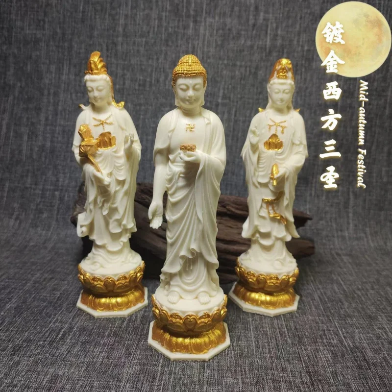 Factory Direct Supply Ivory Nut Gold Plated Western Trinity Amitabha Buddha Guanyin Great Potential to Buddha Statue Home Orname