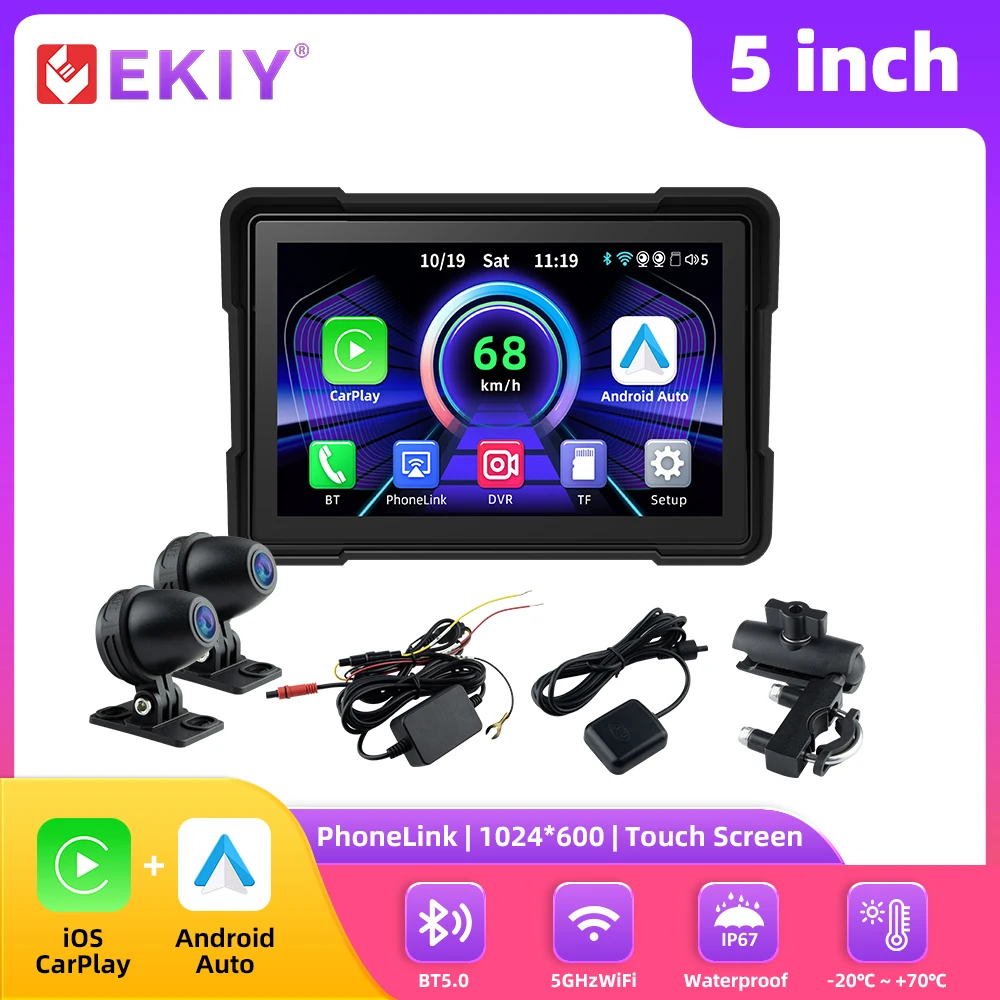 

EKIY 5-дюймовый мотоцикл Carplay GPS-навигатор Экран Беспроводной CarPlay Moto Android Auto Портативный цифровой мотоцикл
