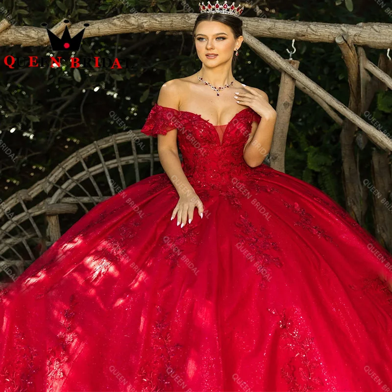 Vestidos De quinceañera con apliques florales y lentejuelas encantadoras, vestido De baile De quinceañera con hombros descubiertos y cuello en V, personalizado, L77M, 15