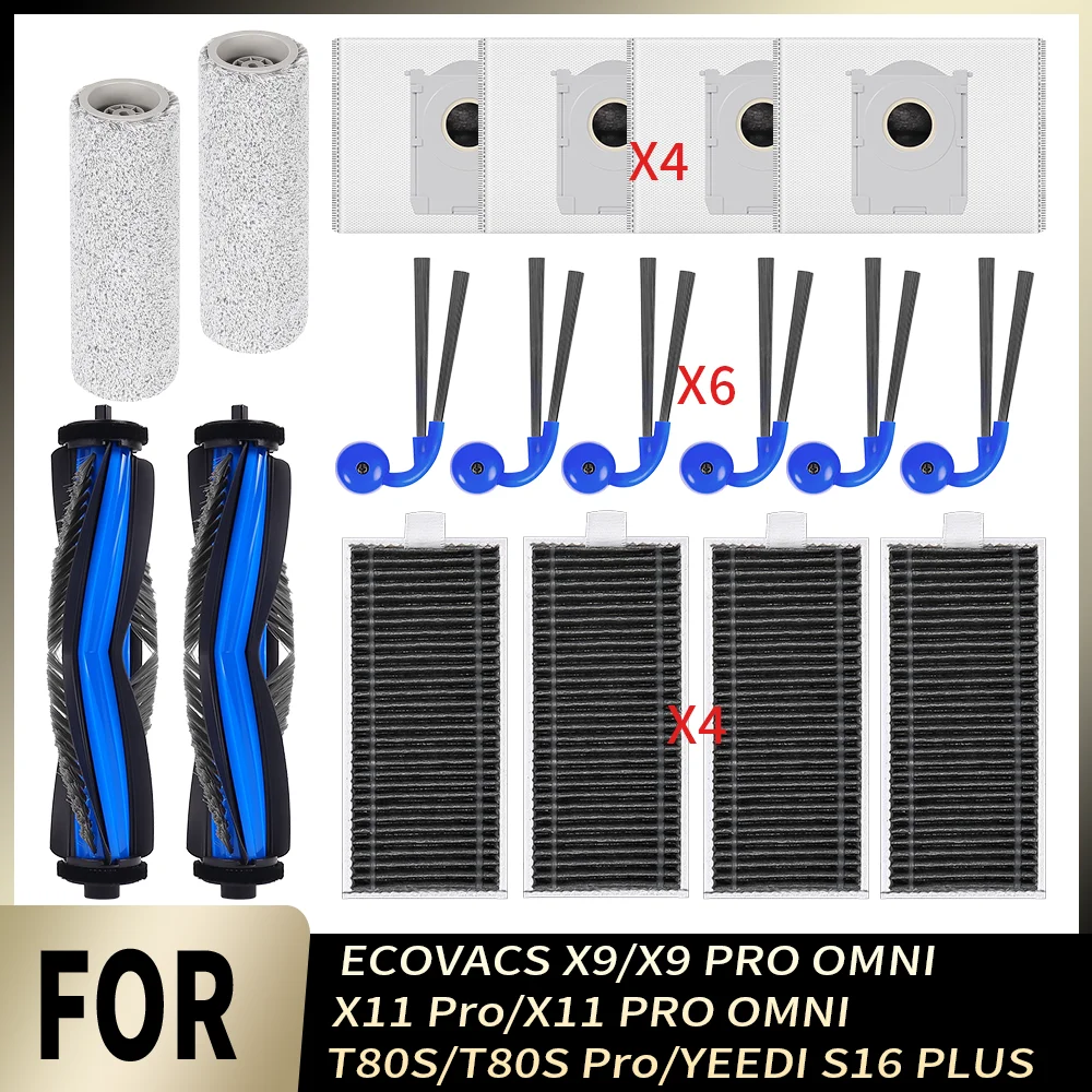 

Filter Roller Mop Main Side Brush Dust Bag Part For ECOVACS X9/X9 PRO OMNI/X11 Pro/X11 PRO OMNI/T80S/T80S Pro/YEEDI S16 PLUS