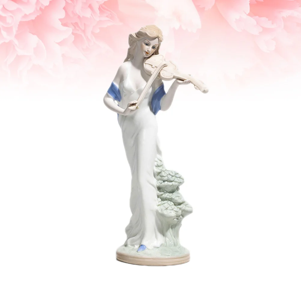 

European Inspired Ceramic Figure Statue White Musical Theme Desktop Decoration for Study Room Bookshelf Home Office Table