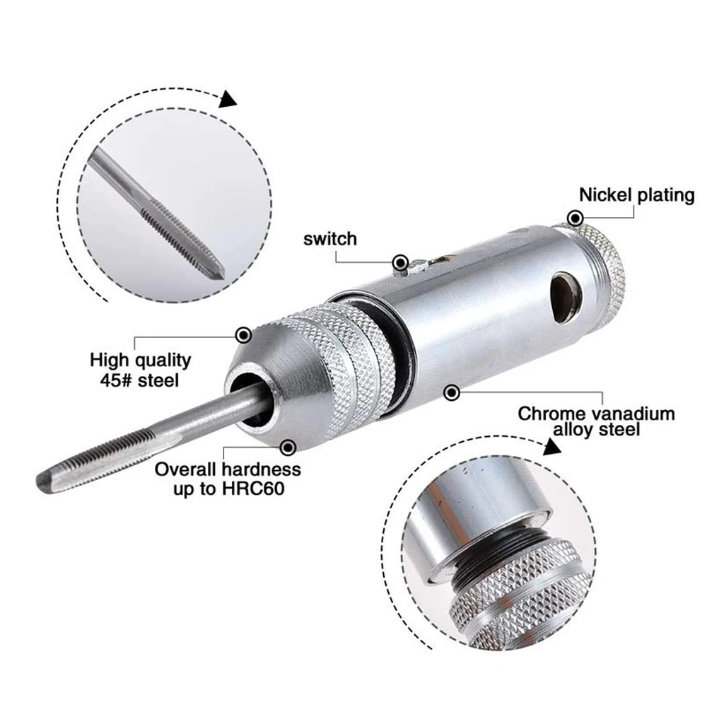Ajustável Ratchet Mão Tap Wrench, Forward e Reverse Tapping Acessórios, Thread estendido, M3-M8, M5-M12