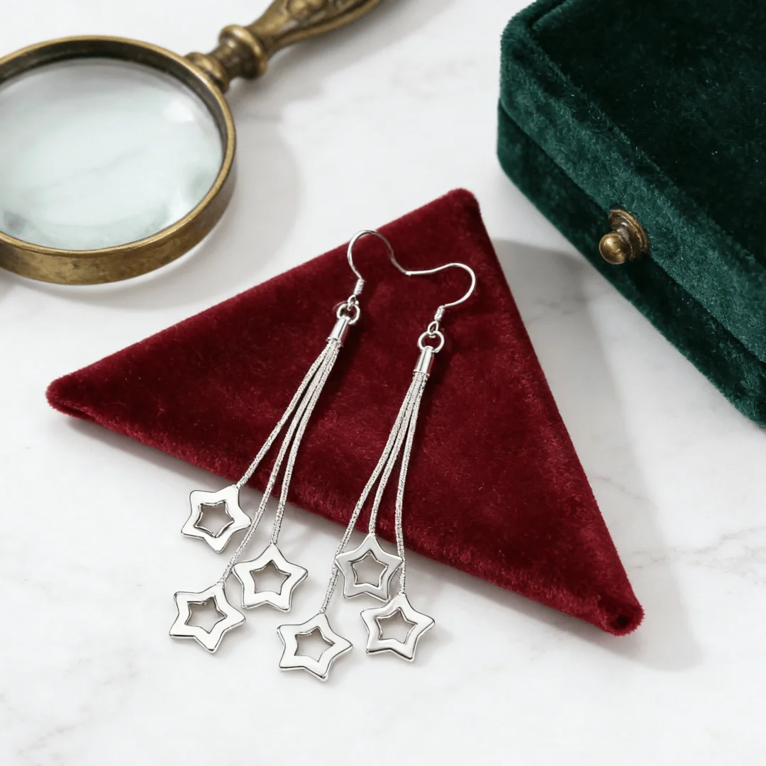 Hot luxury 925 Sterling Silver Ethnic Tassel hanging stars Earrings for woman fashion Versatile Jewelry wedding party GiftS