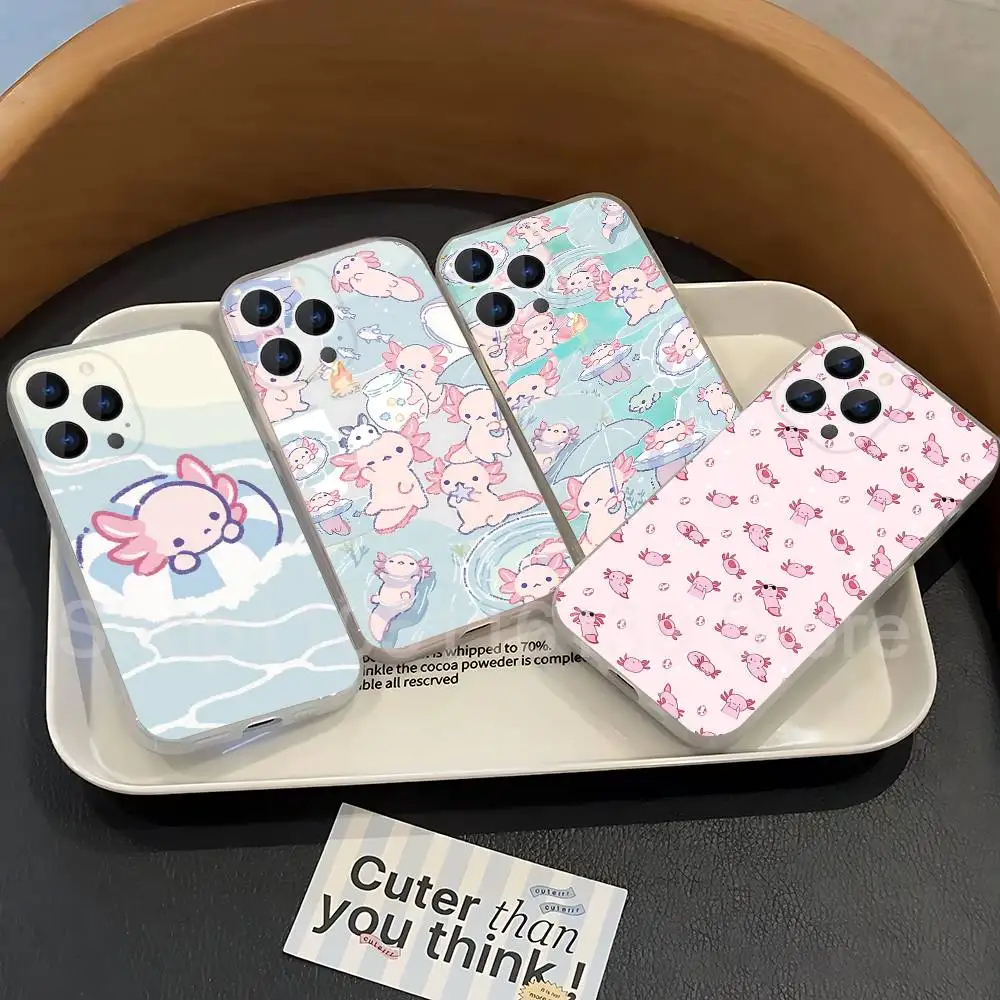

Phone Case For iPhone 17,16,15,14,13,12,11 Pro,Max,Plus,X,XS,XR,SE4,E Mini Cartoon Cute Axolotl Transparent Soft Cover