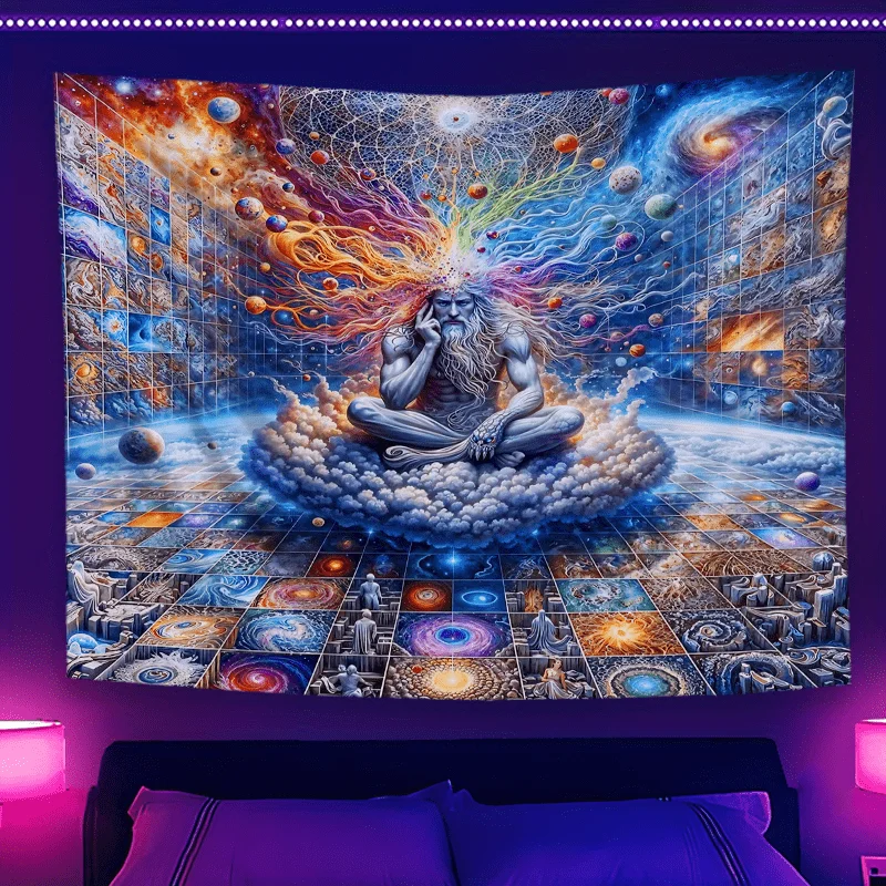 VIKAMA Psychedelischer Götter-Wandteppich, Trippy Universum Wandbehang für Schlafzimmer, Wohnzimmer, Hippie-Raumdekoration, Ästhetik