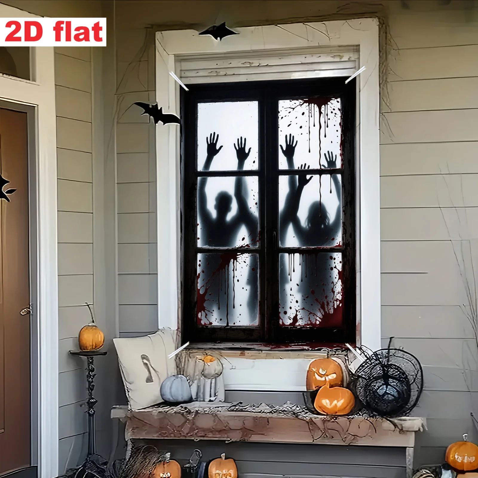 1pc Polyester Horror-style Halloween-themed Window Banner, Ideal for Halloween Party, Haunted House Decor, Horror-themed Events
