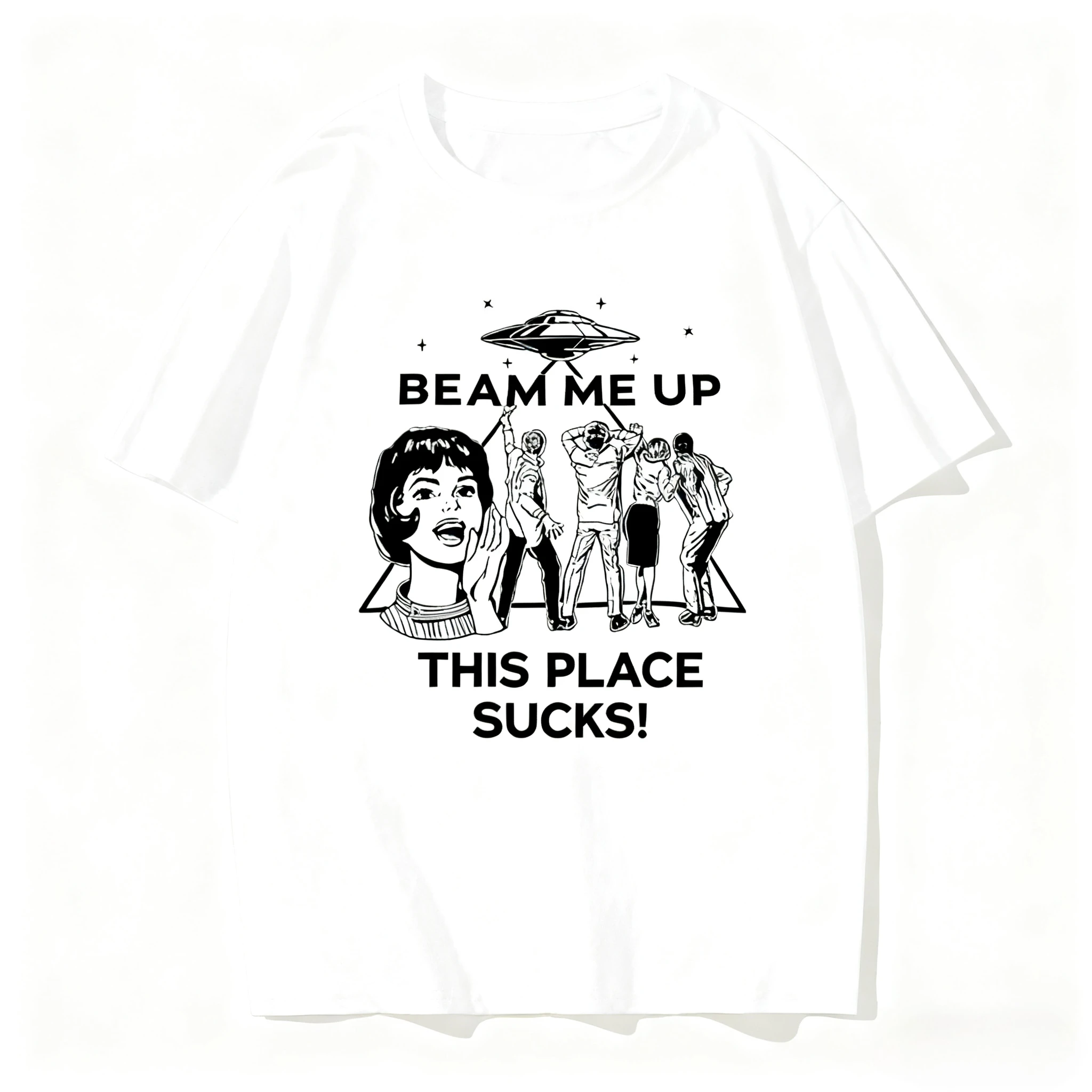 Beam Me Up This Place Sucks T-Shirt Men Women Short Sleeve American Retro Tops Y2k T-shirt Oversize Tees Summer Men Streetwear