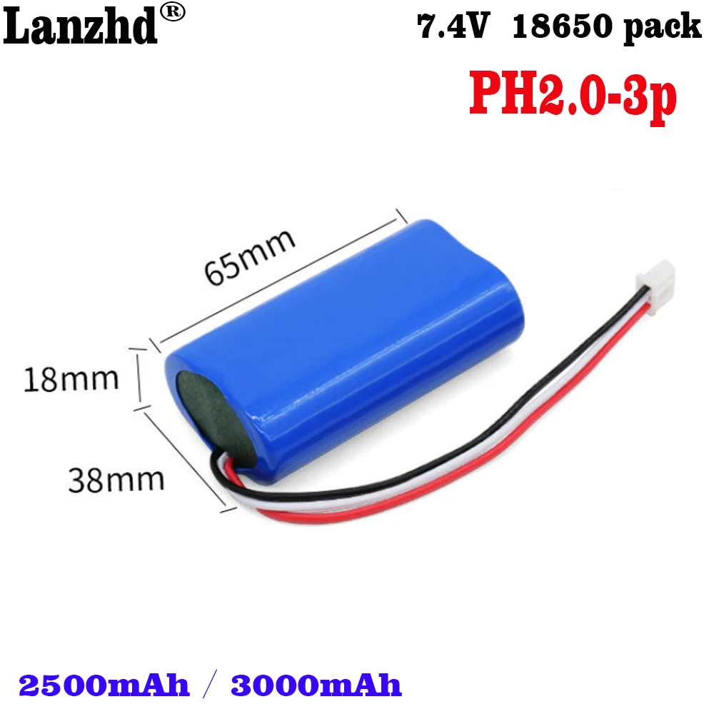 2S1P 2S2P 18650 battery pack 7.4V 18650 batteries 6000mAh with XH2.54 PH2.0 Protection For flashlight miner\'s lamp Recorder