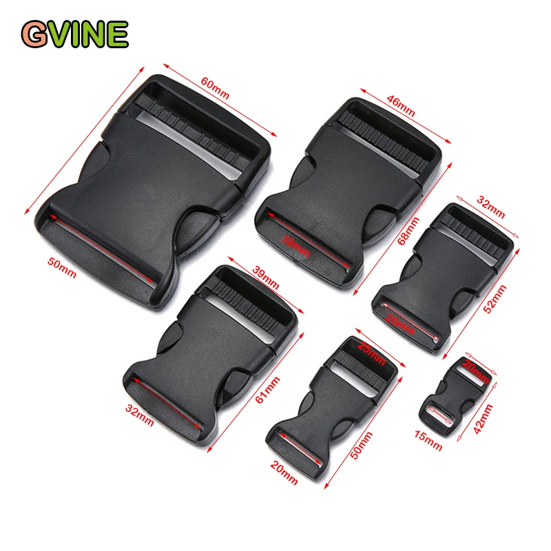 15/20/25/32/38/50mm Inside Wide Plastic Buckle Clip For Bag Accessories Black Side Release Buckles Backpack Strap Belt Fastener