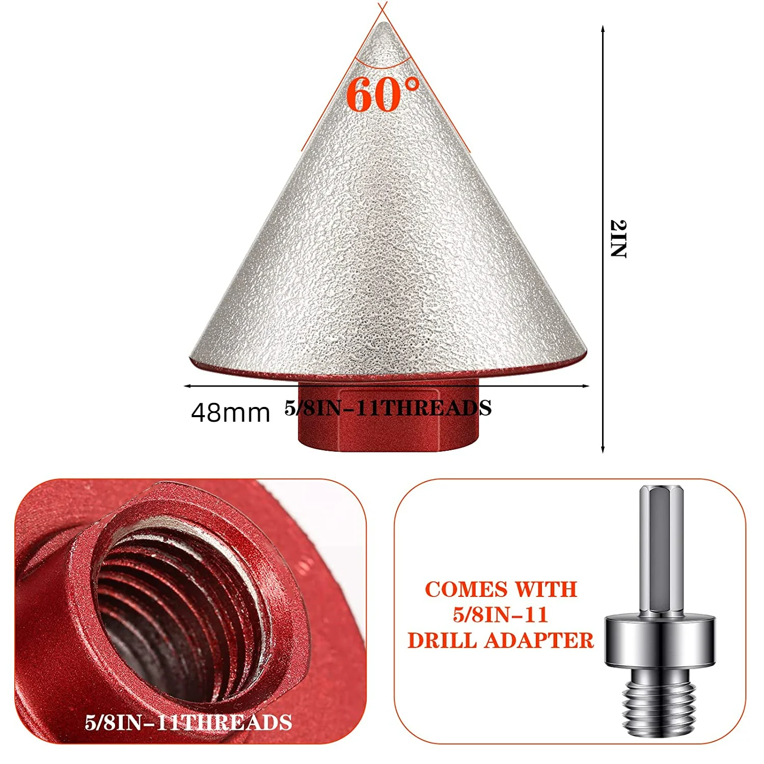 Imagem -04 - Diamante Soldada Fresa Brocas Mais 1.92 48 mm Cone tipo Chamferer Bits Buraco Saw Opener Mais Adaptador 0.6 15 mm 811