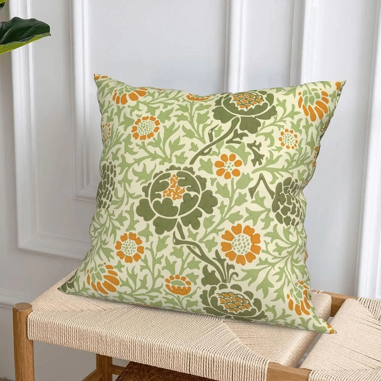 Throw Pillow Cover Jasmine Flower Floral Pillowcase Square Decorative Linen Cushion Cover Suitable for Sofa Office