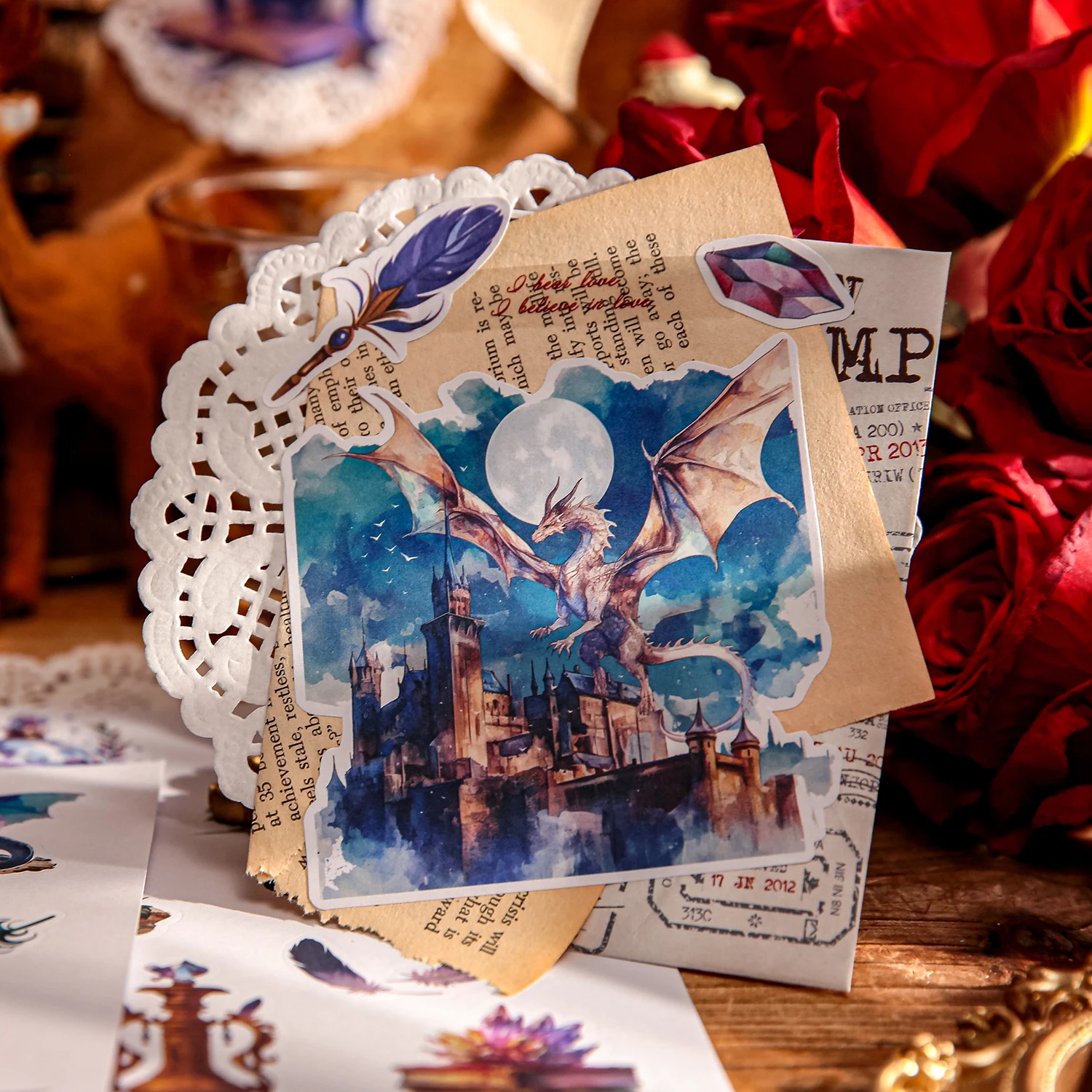 Mr. Paper, 20 Pages/book, Witch and Dragon Themed Creative Sticker Book, DIY Handmade Collage Scrapbook Decorative Stickers