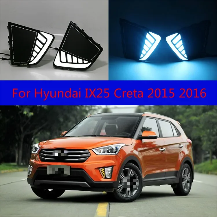 For Hyundai IX25 Creta 2015 2016 Front LED Daytime Running Light DRL Driving Fog Lamp Fog light Cover With Function Relay