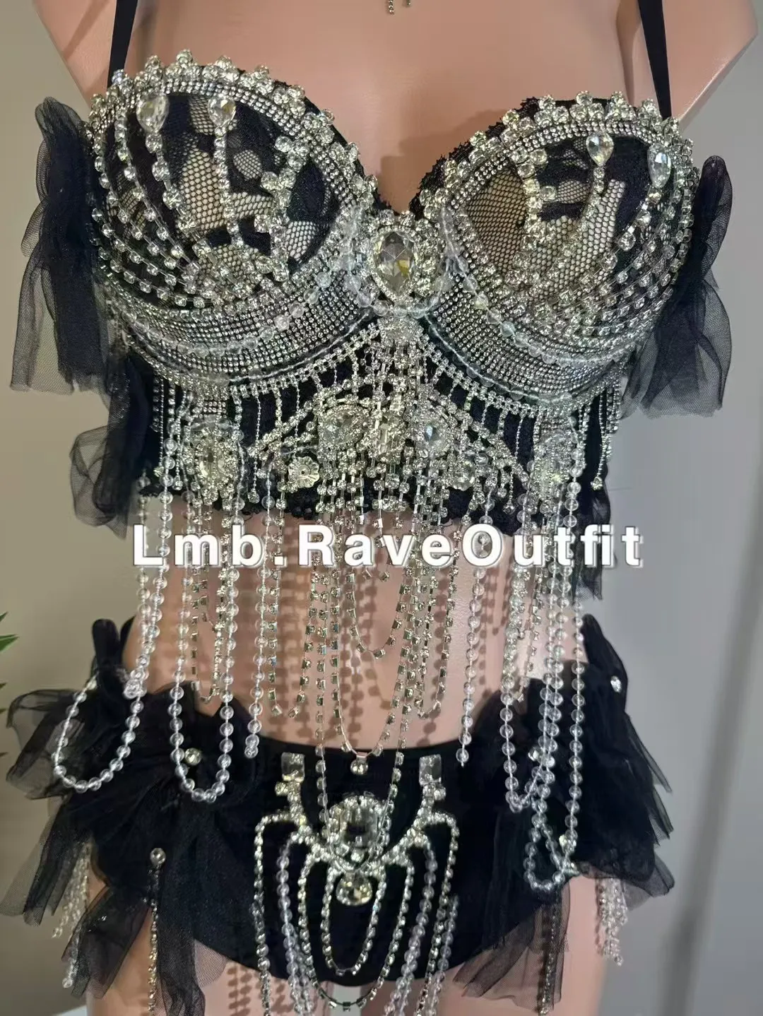 Bar Nightclub Evening Female Sexy Diamond Tassel Bra Short Outfits Sexy Singer Pole Dance Stage Wear Party Rave Club Costume