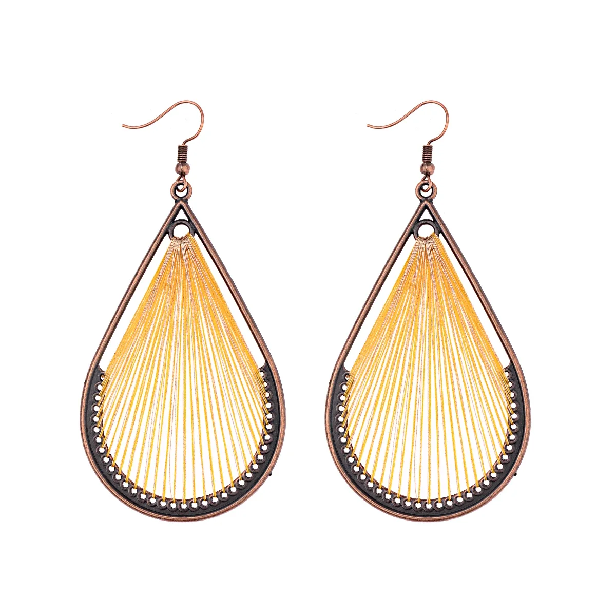 Boho Multi-Style Handmade Thread Wrapped Earring for Women Fashion Rope Wrap Round Triangle Dangle Earrings Female Jewelry Gift image 3