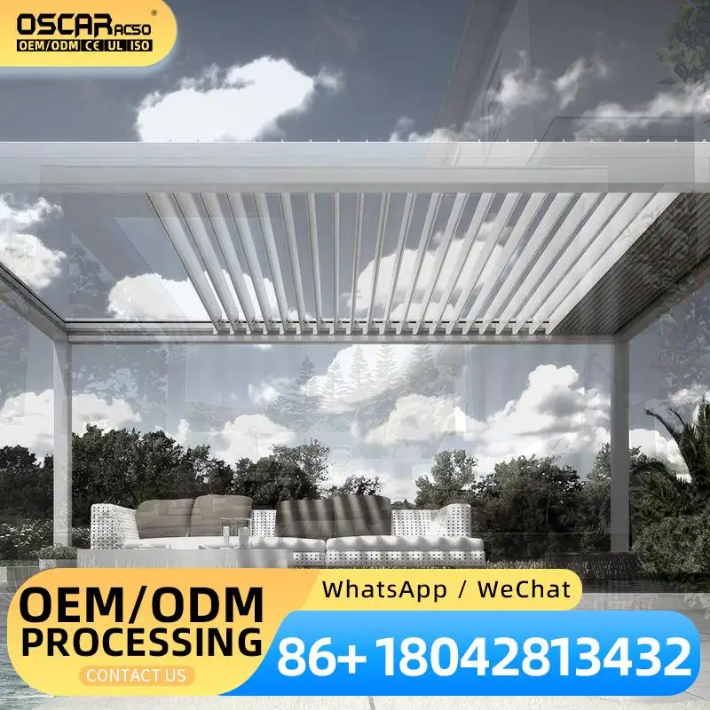 Durable Metal Patio Pergola Modern Weatherproof Outdoor Garden Gazebo with Adjustable Roof and LED Strip for Backyard Deck Weddi