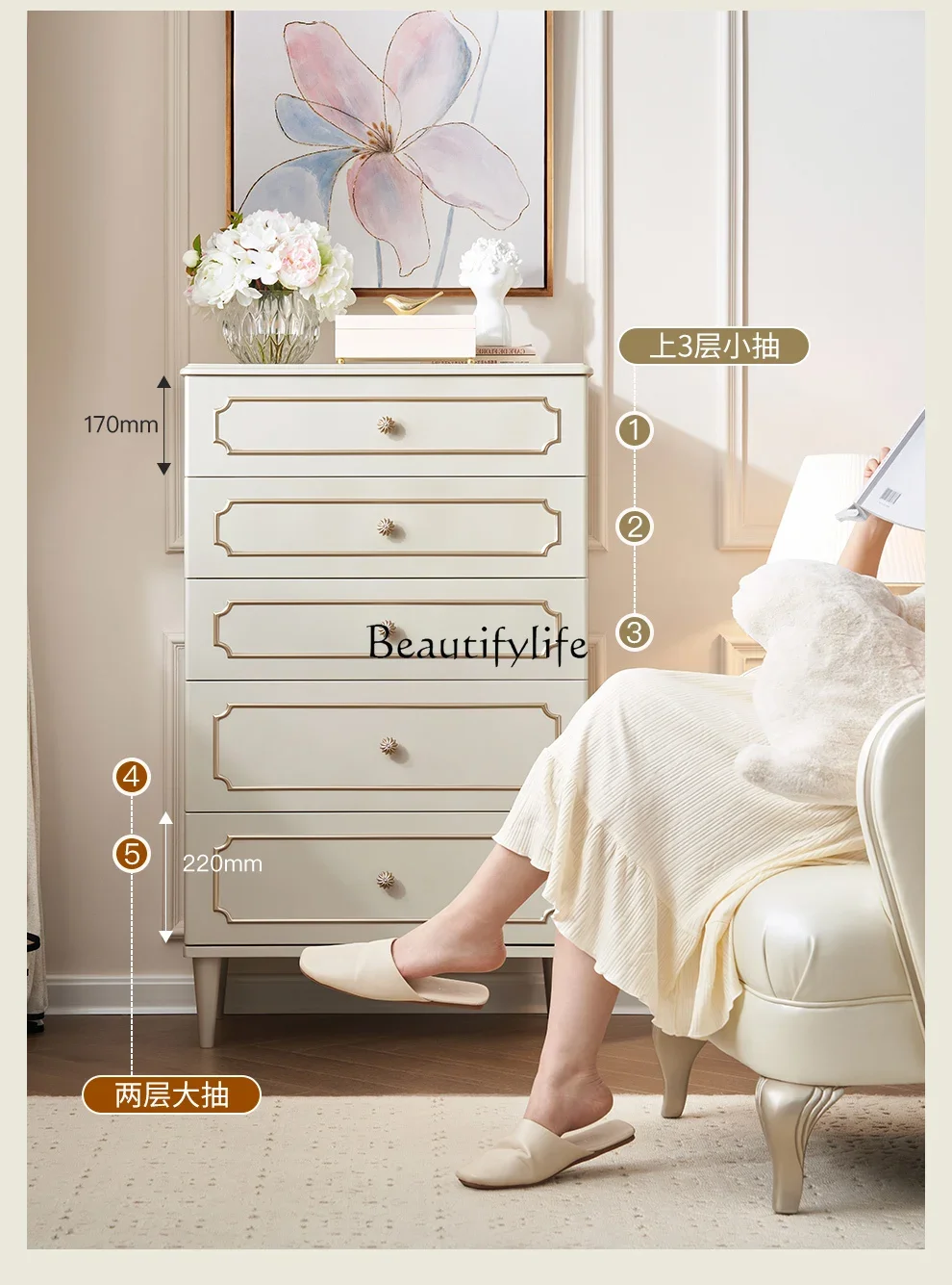 02 Cômoda moderna e simples com luz de armazenamento e luxo para quarto