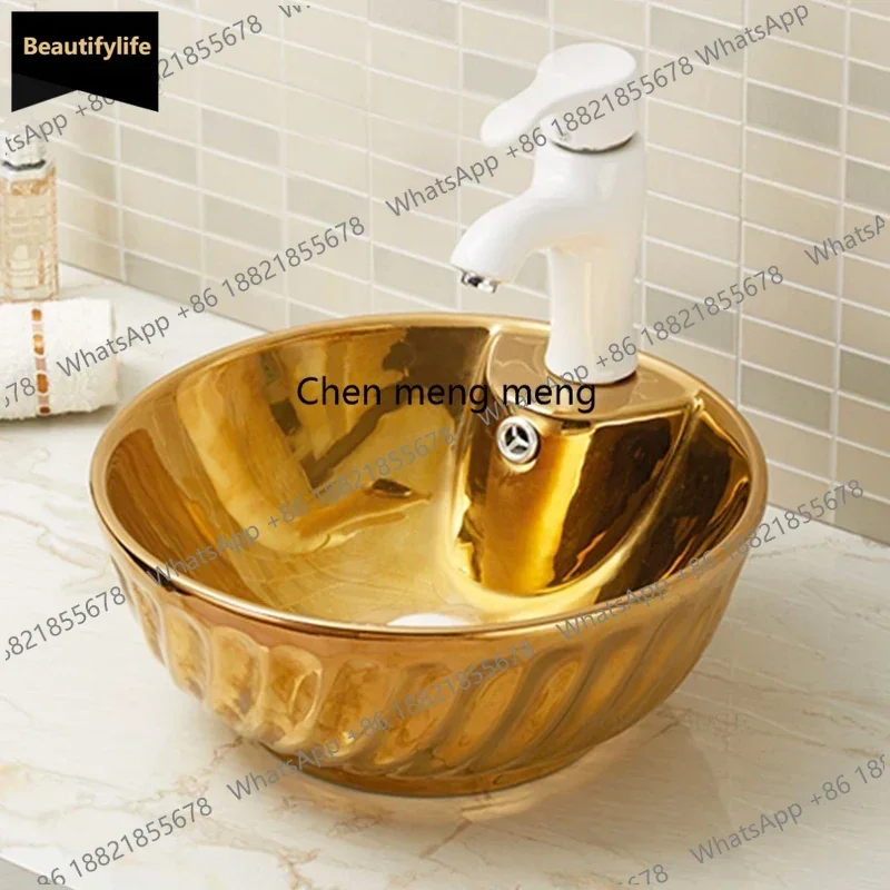 

Современная керамическая раковина B567 для дома, круглая, золотистая, для ванной комнаты, умывальник для туалета, накладная раковина класса люкс