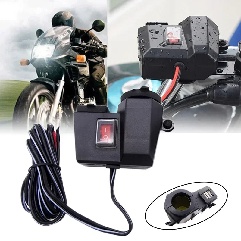 Motorcycle DC 12V Cigarette Lighter Socket Splitter Power Adapter With Dual USB Charger Universal For Most Motorbike