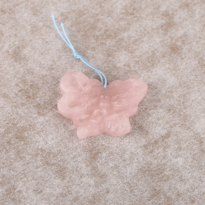 

B&F Natural Rose Quartz Hand Carved Snake & Butterfly Pendant Beads 37x25x7mm 11.5g for Jewelry Making Supplies