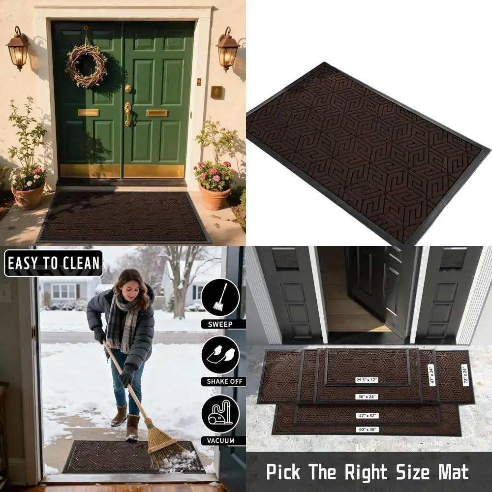 

All-Weather 60x36 Outdoor Door Mat, Waterproof Rubber Mat for Front Door, Non-Slip Entryway Mat, Brown