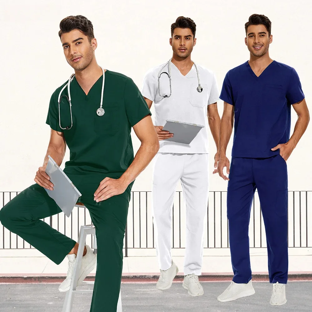 مجموعة ملابس عمل للجنسين قابلة للتمدد غير لامعة - ملابس صالون تجميل بأكمام قصيرة (القمة متضمنة) #1