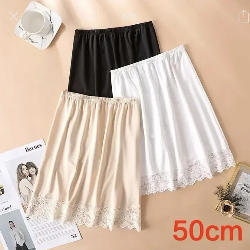 3 Lengths Underskirt Half Slips Dress For Women Summer Thin Ice Silk High Waist Elastic Anti-Penetrating Underskirt Lining